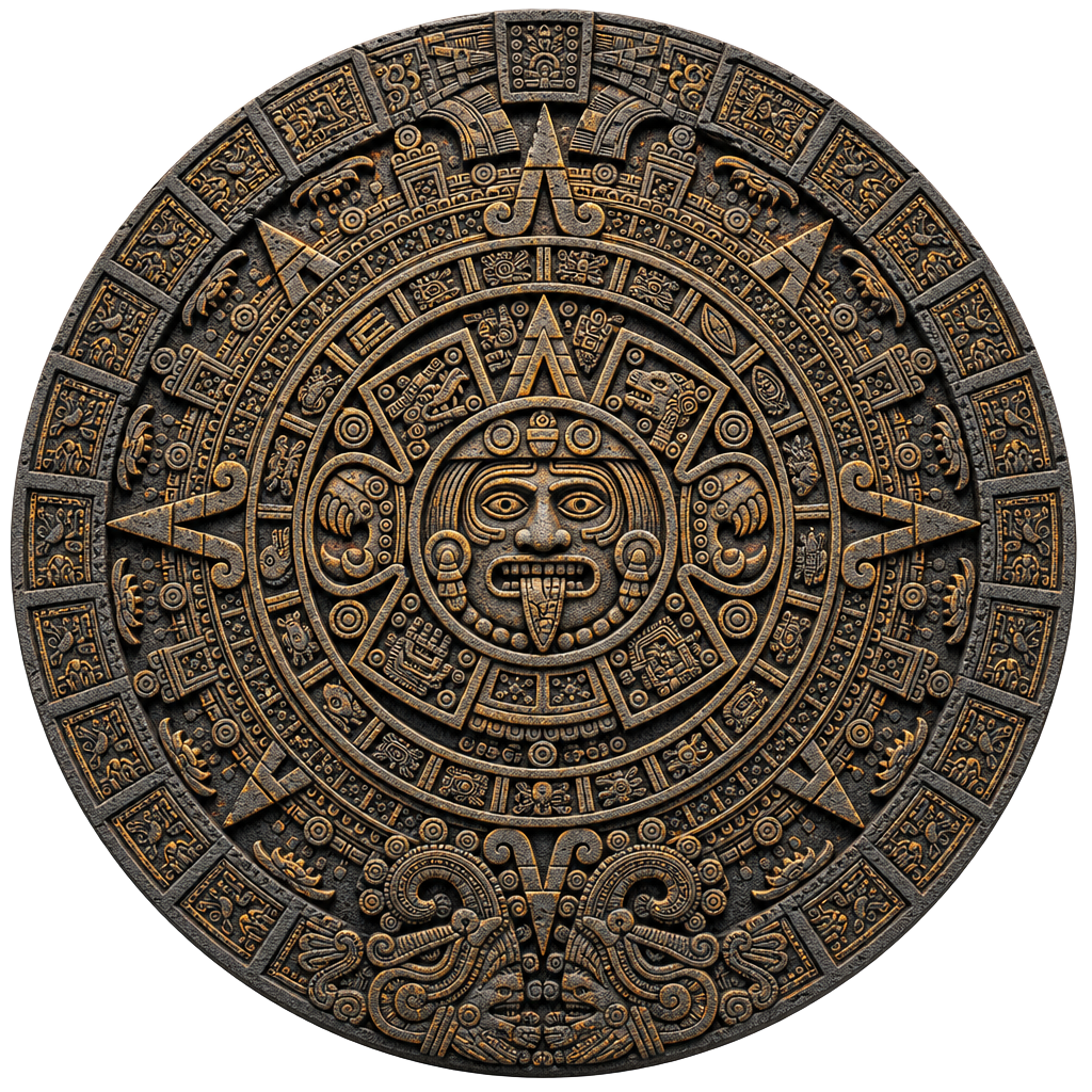 Aztec sun stone calendar disc